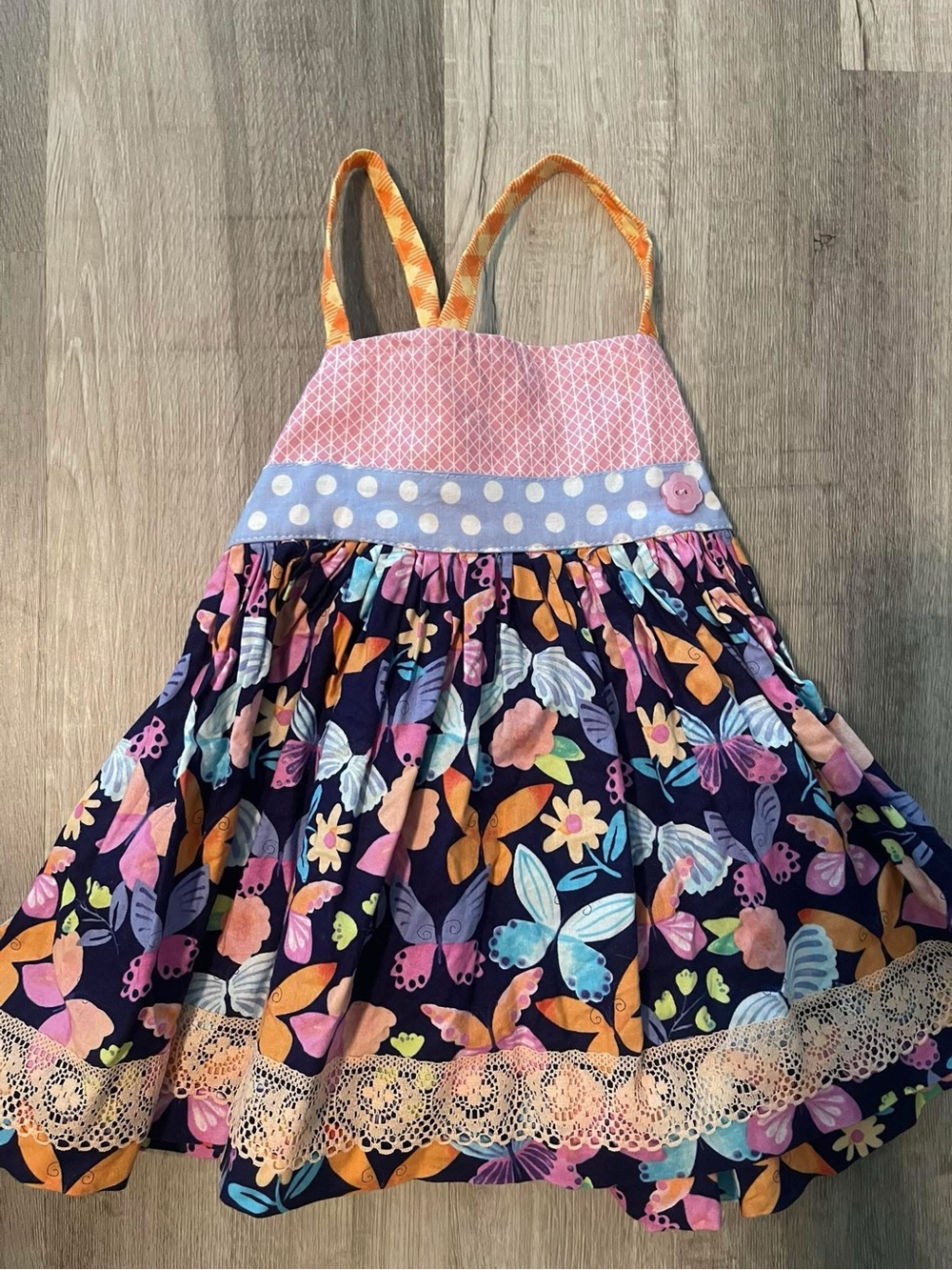 Matilda Jane Girls Floral Butterfly Ellie top in Navy, Pink & Orange size 6